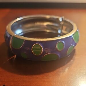 Spring Street Enamel Purple W/ Green Polka Dot Hinged Bangle Bracelet